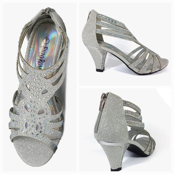 🩵NWOB Silver Rhinestone Zippered Heels Size 8 - Picture 1 of 13